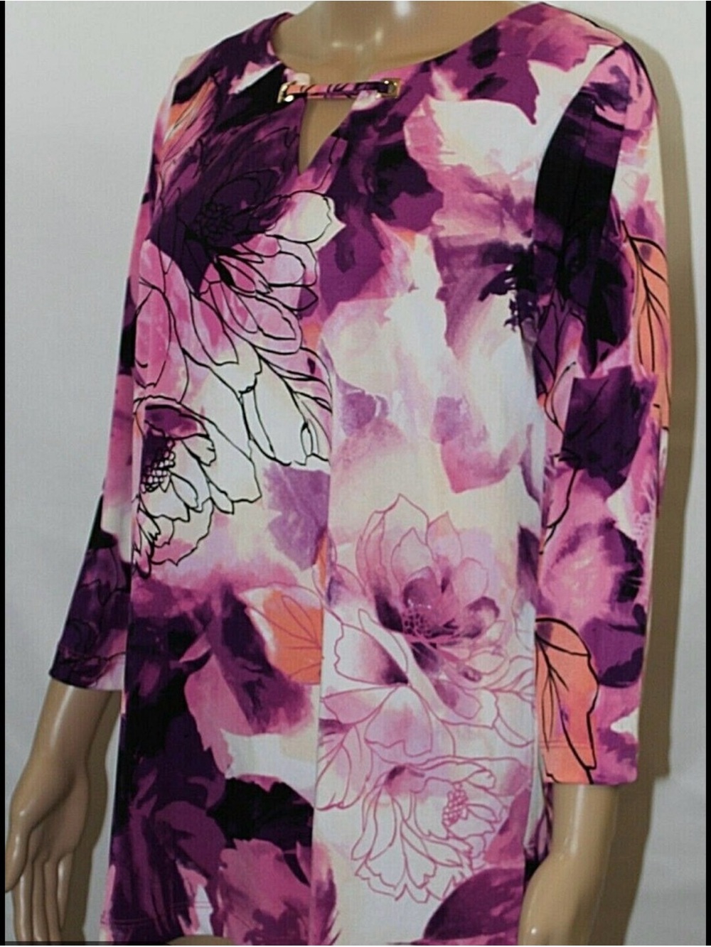 🐠 Dana Buchman Purple & Pink Floral Keyhole Tunic